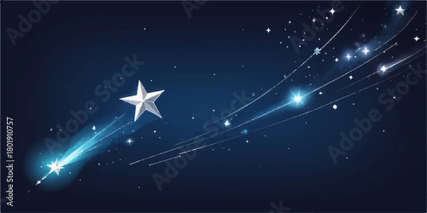 Fototapeta Abstract blue and dark starry night sky background with shining winter holiday light and magic celebration design