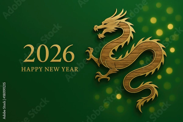 Fototapeta Celebrate the New Year 2026 with a dragon on a green background