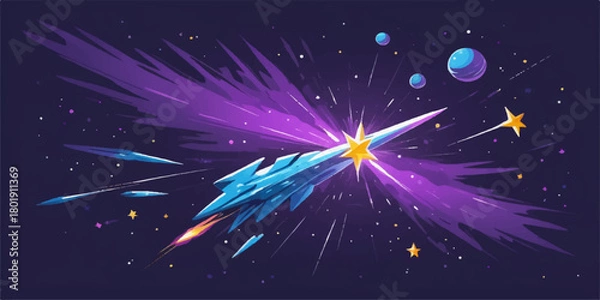 Fototapeta Abstract night sky with sparkling stars and brilliant space fireworks illustration