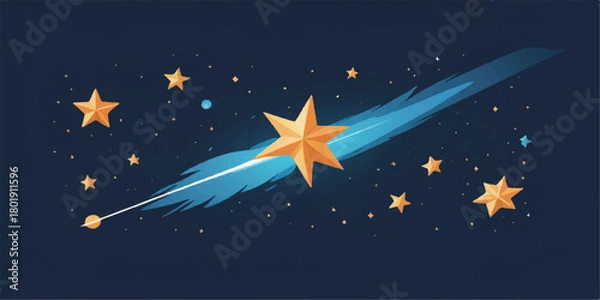 Fototapeta A cartoon vector illustration of stars and the night sky with a space shuttle launch symbol