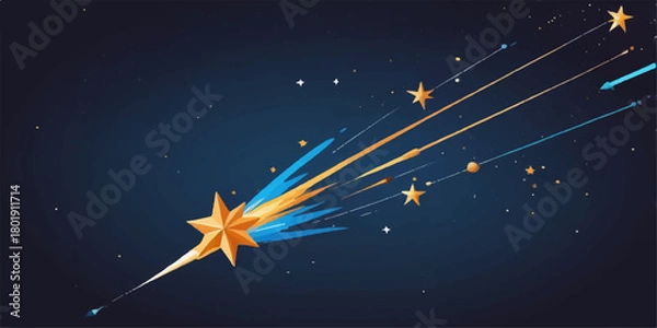 Fototapeta Abstract blue starry night sky background illustration with bright light and sparkle design