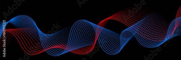 Obraz Abstract Red and Blue Wave Lines on Black Background. Wallpaper. Vector Illustration