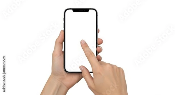 Fototapeta Hand Using a Smartphone with White Blank Screen, Mobile phone, Touching, Display