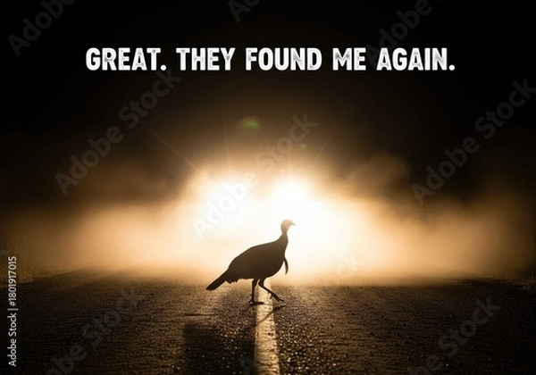 Obraz turkey crossing the road with humorous Thanksgiving Day message