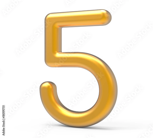 Fototapeta 3D render golden number 5