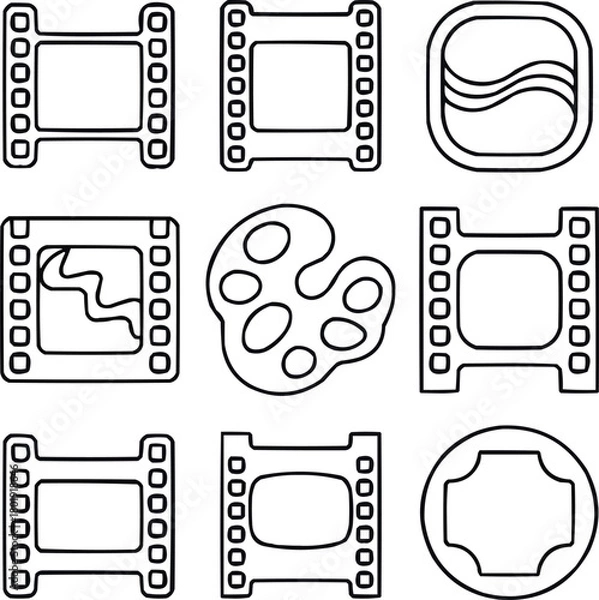 Fototapeta Super 8 Film Frame Outline Icon Set  Retro Movie Strips and Minimal Abstract Shapes
