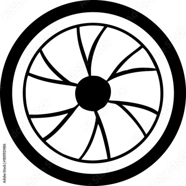 Fototapeta Illustrative representation of a wheel featuring radial spokes, a central hub, and a circular outline with artistic simplicity