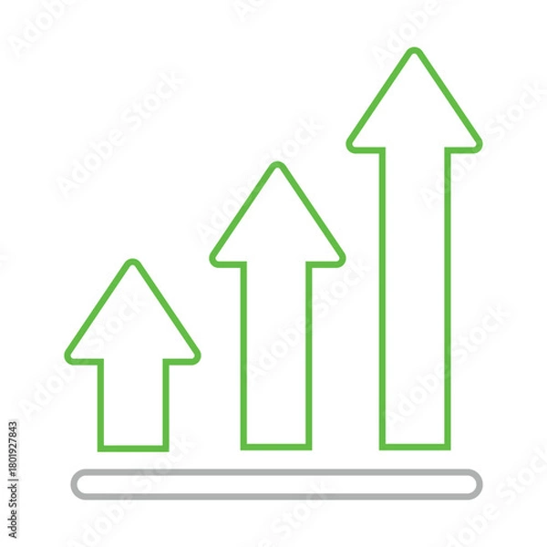 Fototapeta Three green outline arrows ascend from a gray line, all on a white background