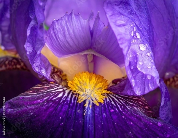 Obraz Close-up of a blooming, vibrant purple flower with water droplets