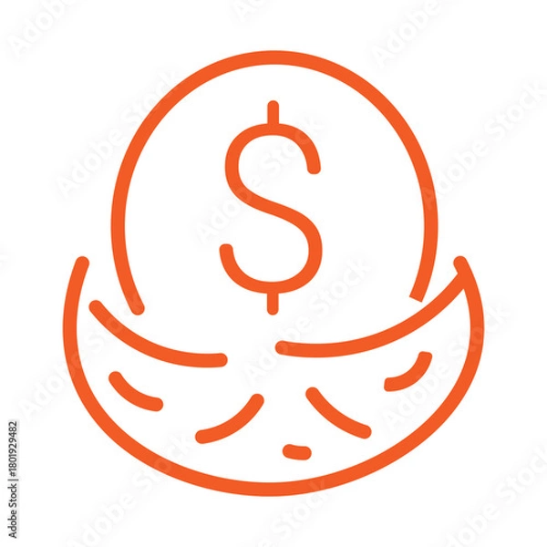 Fototapeta Outline of a dollar coin sits above curved lines with white background