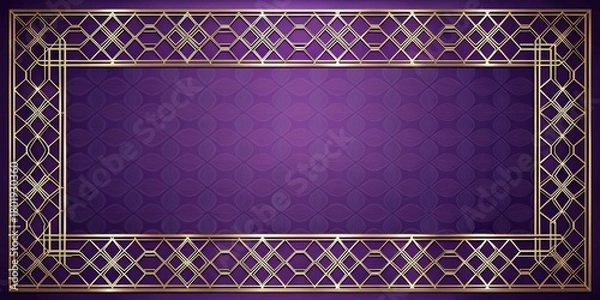 Obraz Elegant Purple Background with Golden Geometric Frame and Intricate Pattern