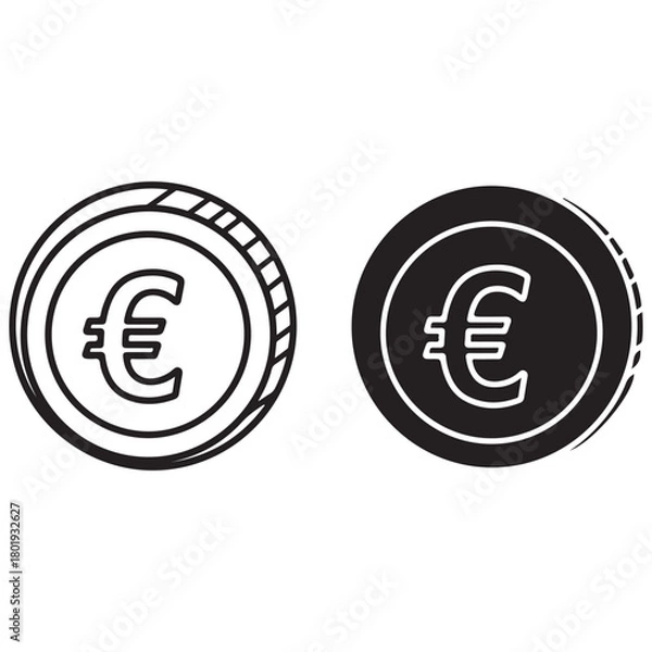 Fototapeta Two Euro Coin Icons, Outline and Solid Fill