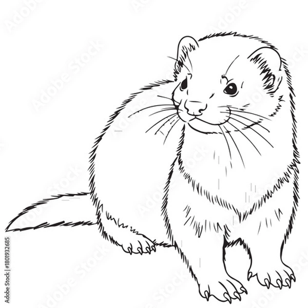 Fototapeta Whimsical Line Art Illustration of a Curious Weasel