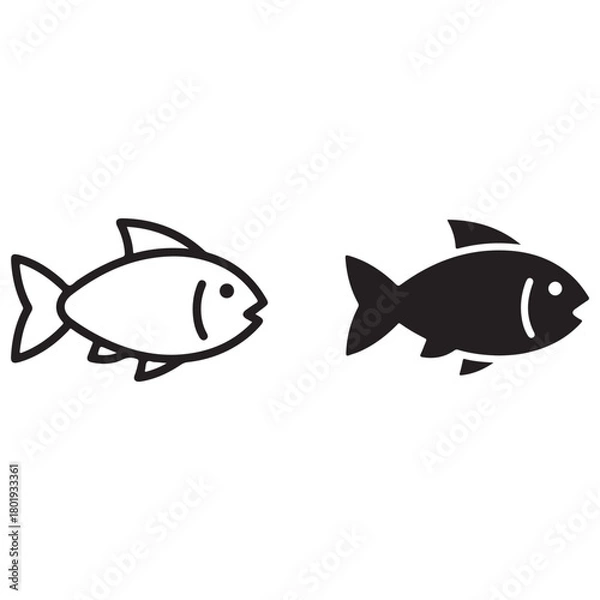 Fototapeta Two Simple Fish Icons, One Outline and One Solid Black