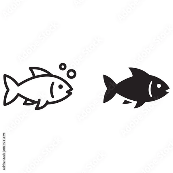Fototapeta Outline and Solid Silhouette of a Fish Icon Side by Side