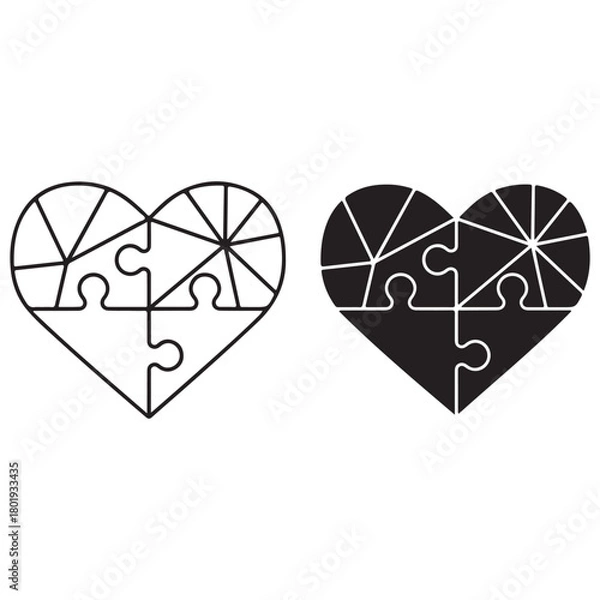 Fototapeta Two Puzzle Hearts, One Outline and One Solid Black