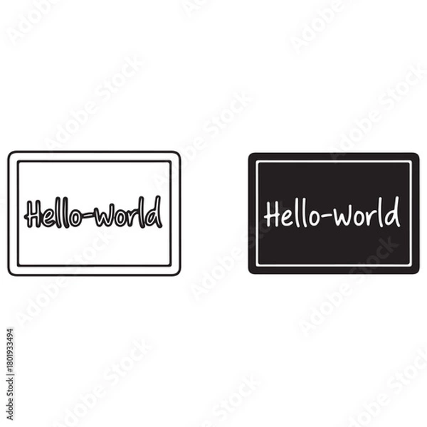 Fototapeta Text "Hello-world" on White and Black Rectangles