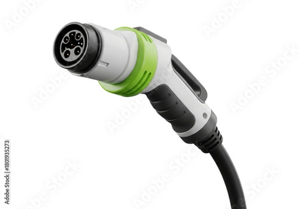 Fototapeta Electric vehicle charging plug isolated on transparent background.