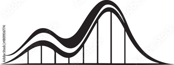 Obraz Roller Coaster black silhouette Flat Illustration.