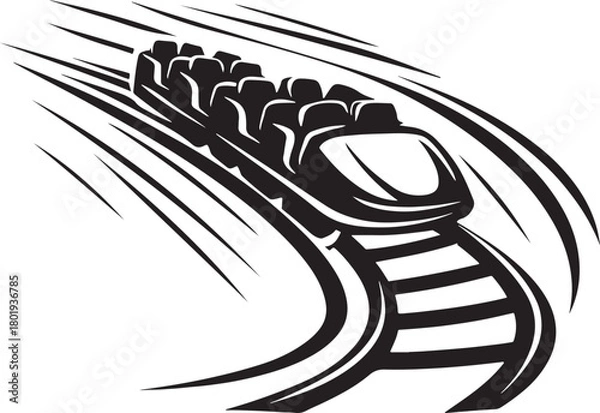 Obraz Roller Coaster black silhouette Flat Illustration.
