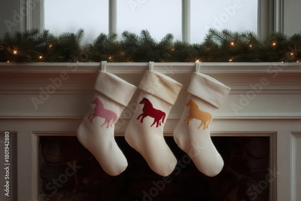 Fototapeta person joyfully interacts with majestic deer adorned with christmas decorations surrounded by twinkling lights and