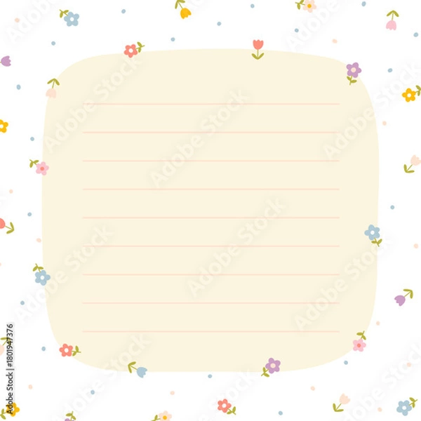 Fototapeta Cute kawaii template square vector frame. Cartoon hand-drawn doodle style. Perfect for stationery, design stickers for notes, notebook sheets, posts for social networks. Pastel palette.