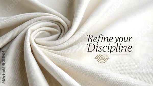 Fototapeta Close up of cream fabric with quote Refine your Discipline