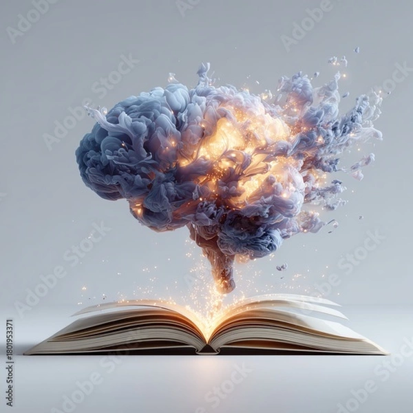 Obraz A luminous brain emerging from an open book