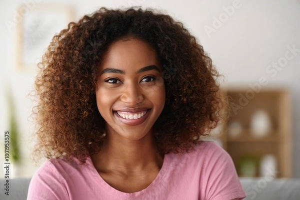 Obraz Smiling African American Woman with Natural Curly Hair