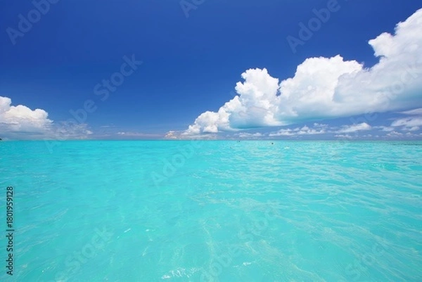 Obraz Tropical Ocean View with White Clouds