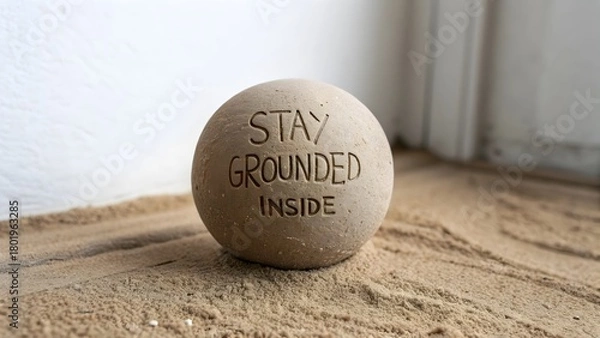 Fototapeta Clay sphere with quote about staying grounded inside