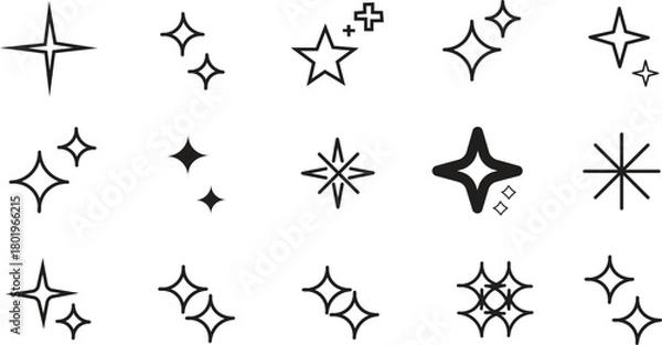 Fototapeta Hand drawn sparkle starburst and glittering shapes collection