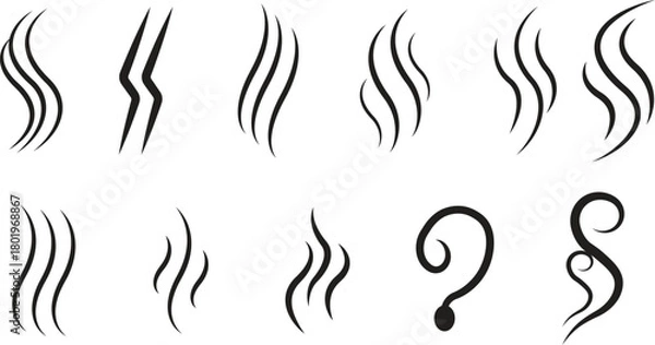 Fototapeta Collection of hand drawn swirling steam and smoke lines