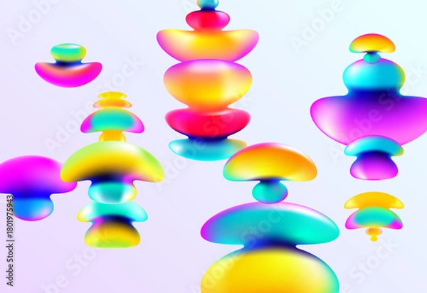 Fototapeta Set of iridescent fluid shapes and bubbles. Collection of colorful vector design elements.