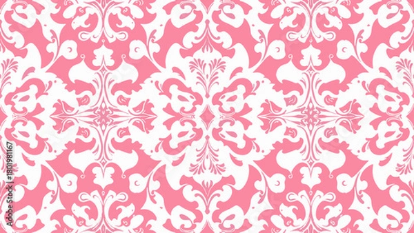 Obraz Seamless vintage floral and damask pattern with pink Victorian ornament design