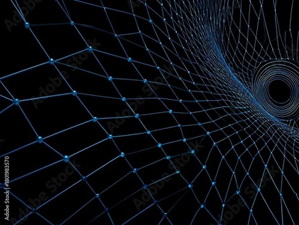 Fototapeta Abstract Blue Network with Connected Nodes on a Black Background Design