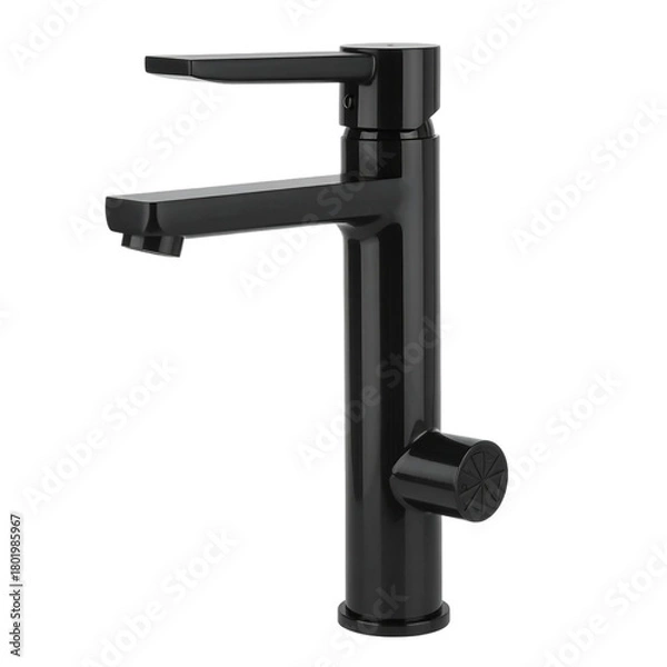 Fototapeta Sleek Black Modern Kitchen Faucet Design Image isolated on transparent background