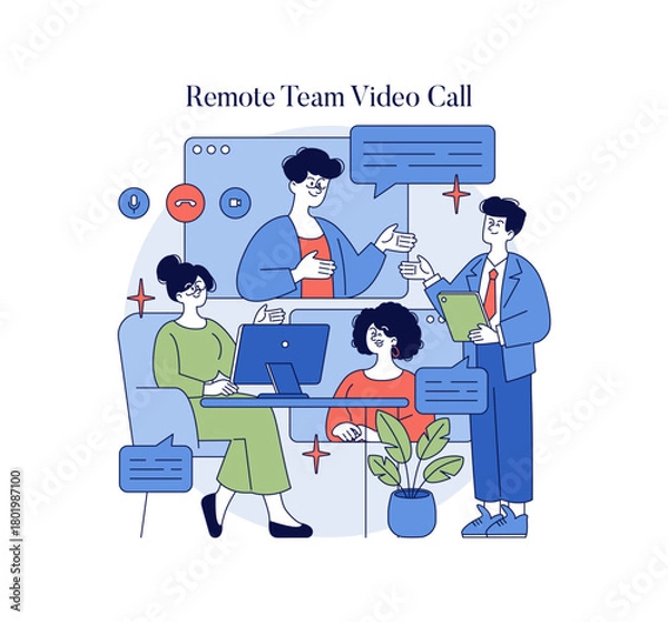 Obraz Remote Team Video Call Vector Illustration