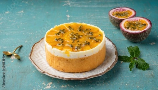Fototapeta Delicious passion fruit cake. Generated with AI