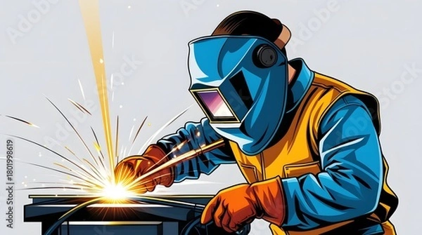 Fototapeta Professional welder clipart in dynamic action