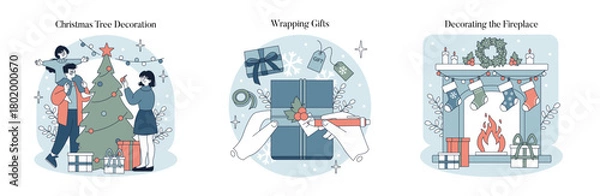 Obraz Christmas Activities Vector Illustration Set with Festive Elements