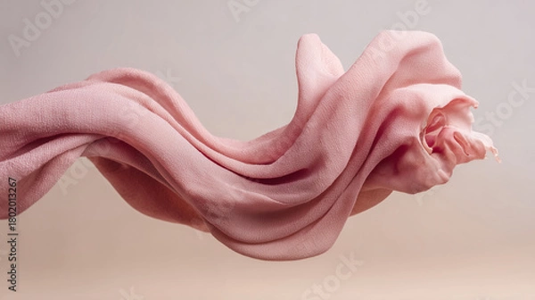 Obraz Floating pink fabric form in the air — artistic element for fabric and fashion advertising.