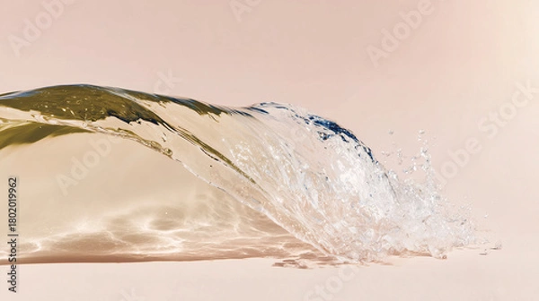 Fototapeta Dynamic splash of clear liquid on a pastel background — versatile shot for cosmetics, beverages and packaging.