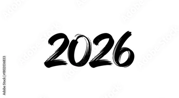 Fototapeta The image displays the number 2026 in a bold, black, brushstroke style against a white background.