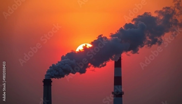 Obraz Sunset Over Polluted Factory Sky