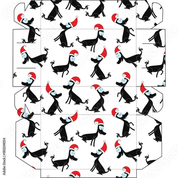 Obraz Printable gift box with Christmas dog character of the year 2018. Template for gift