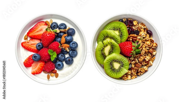 Fototapeta 1. Two Cakes with Berries and Chocolat 2. Assorted Berry and Chocolate Cake Duo Di3. Pair of Gourmet Cakes with Chocolate Drizzle and Fresh Berries isolated on transparsplay isolated on transparen