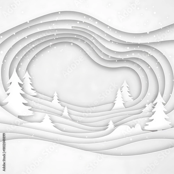 Obraz Paper cut winter landscape with trees and snow, layered design.