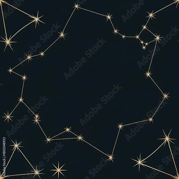Obraz Illustration of a dark blue night sky with golden stars connected by lines forming constellations.