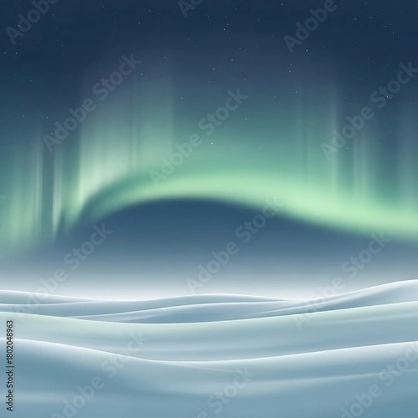 Obraz Aurora borealis over snow-covered landscape, with green and blue hues.